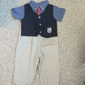 One piece 18 mos nautical "suit"w/neck tie & vest